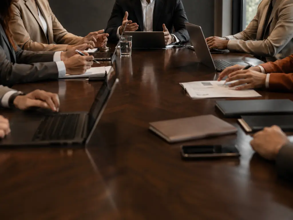 Mesa de negociación durante una reorganización empresarial