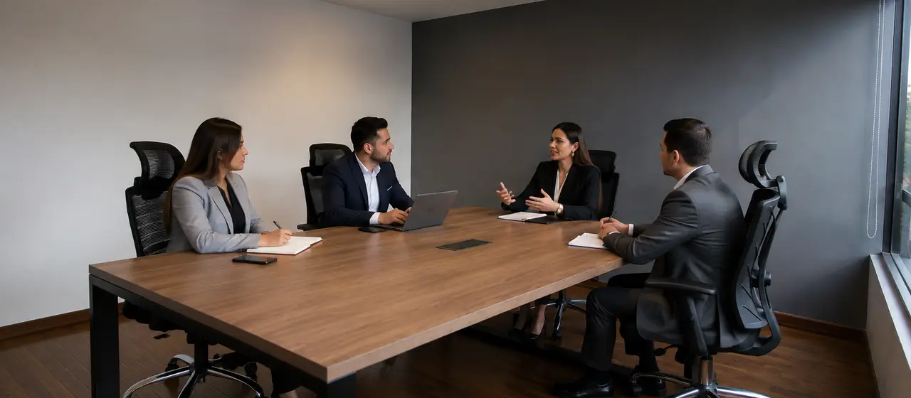Junta directiva de una empresa reunida alrededor de una mesa